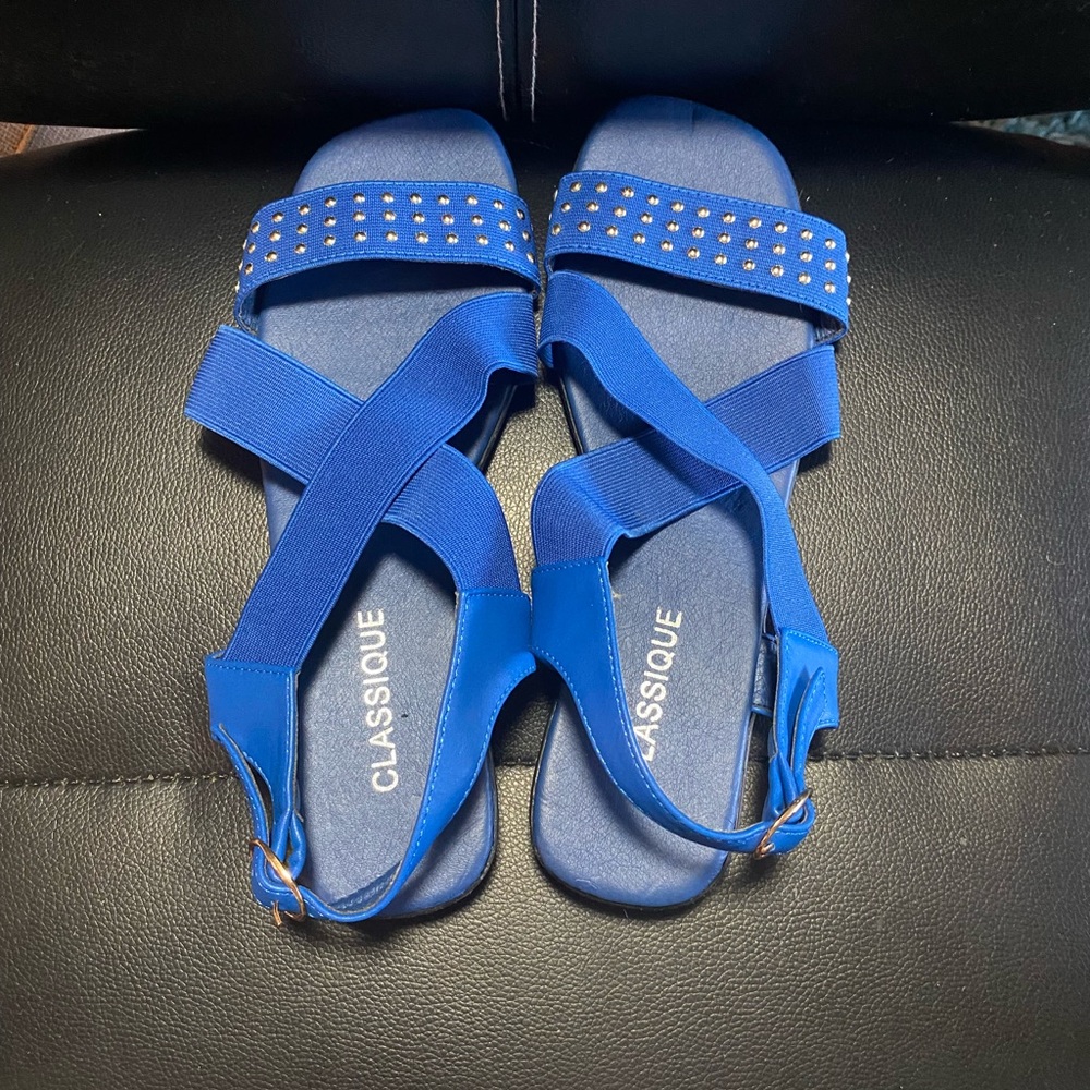 NEW🎉 CLASSIQUE Royal Blue Studded Elastic Strap Sandals Size 8 - Picture 6 of 10